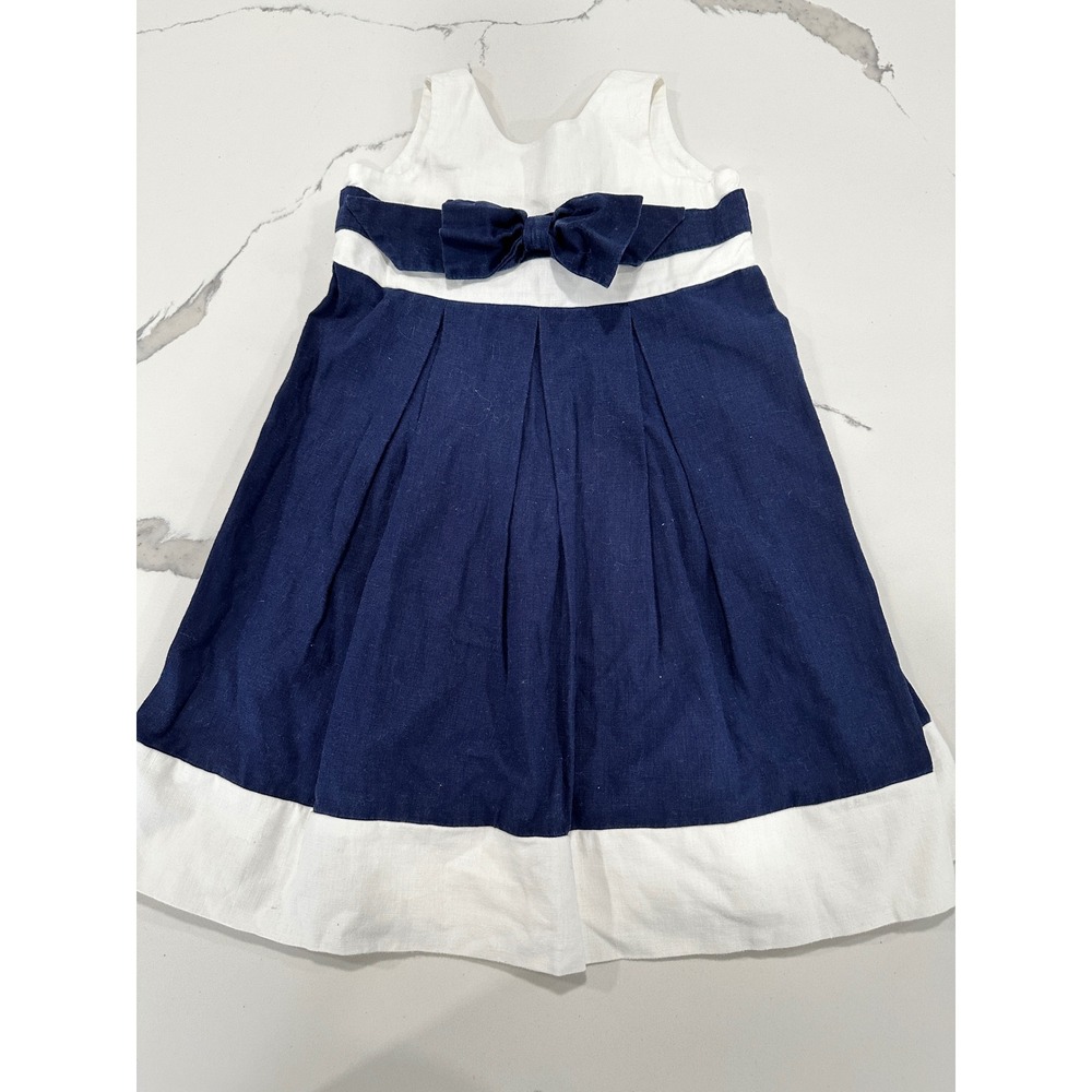Hartstrings Navy White Bow Pleated‎ Dress Size 3T Nautical Sailor